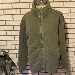 Olive Quilted Zip-Up Jacket